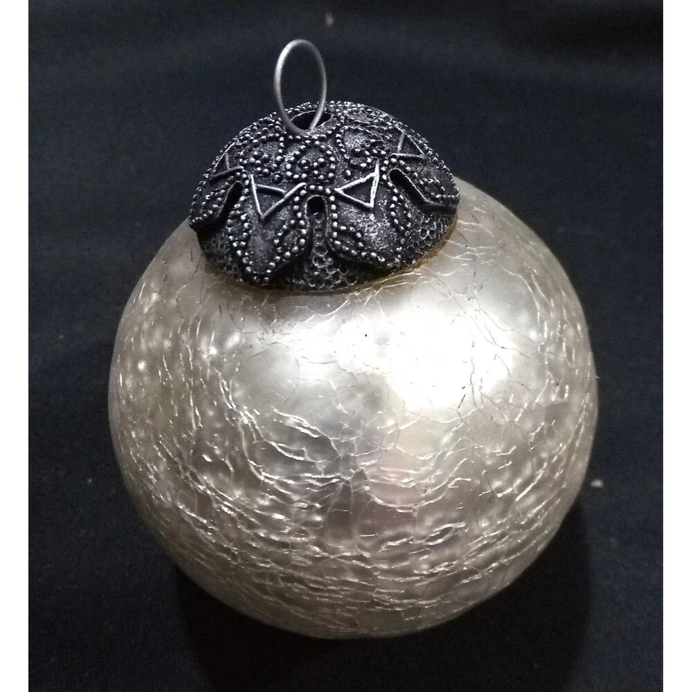 Vtg KUGEL Style Crackle Mercury Glass Heavy Christmas Ornament Ball Silver Cream